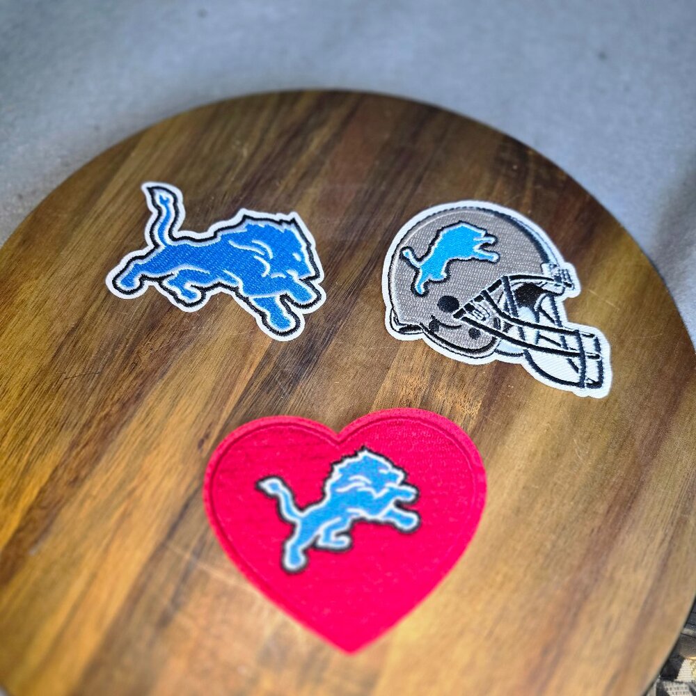 Set of 3 Detroit Lions Embroidered Iron-On Patches-BRAND NEW!!